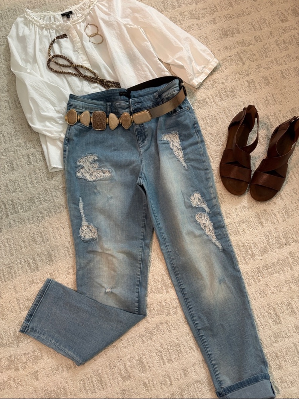 Chico's Light Blue Distressed Boyfriend Jeans